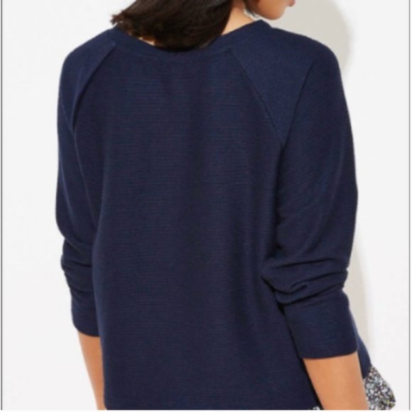 NWT LOFT Navy Floral Mixed Media Sweatshirt - Picture 4 of 6